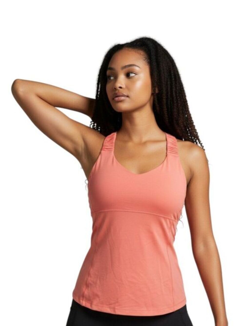 Crossback Tank Built In Bra Pockets Coral Salmon Mesh Approx Size 2 XS
